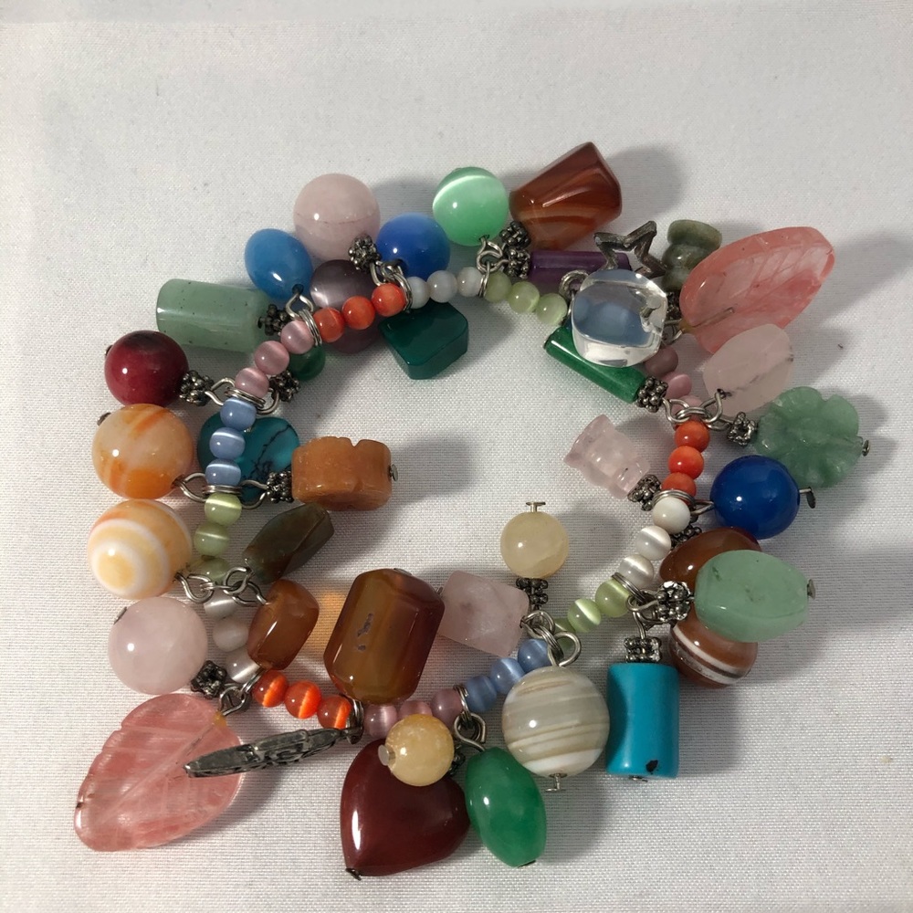Natural stone dangle charm stretchy bracelet